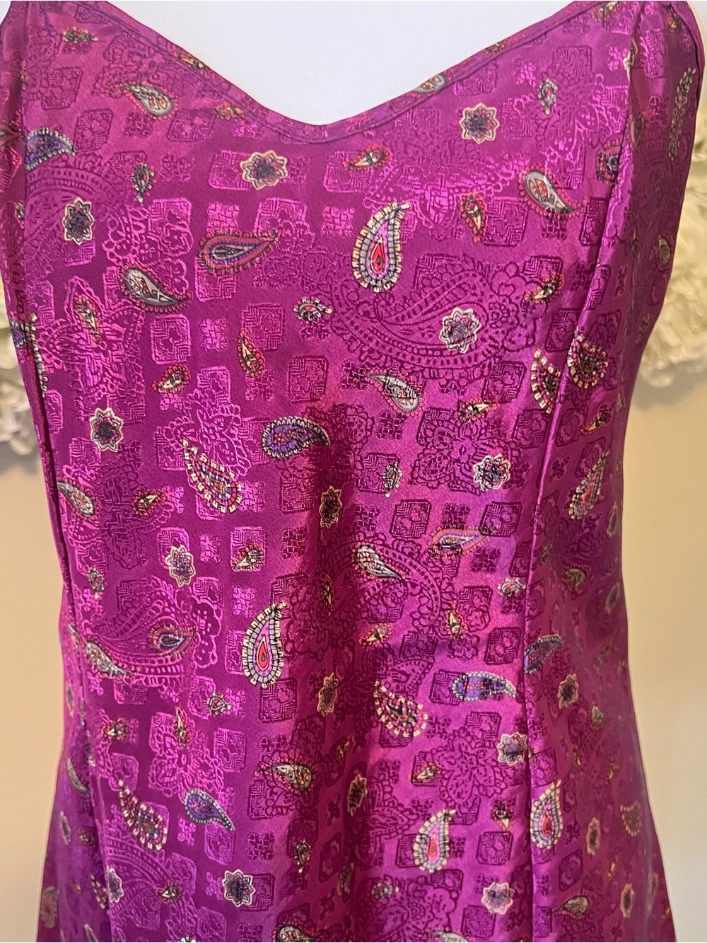 Magenta Paisley Satin Slip Dress with Adjustable Straps Vintage - Picture 3 of 8